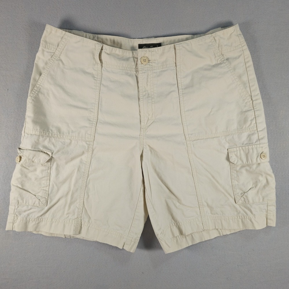 Eddie Bauer Women's 14 Ripstop Cargo Shorts Khaki Cotton Hiking Outdoor 8"